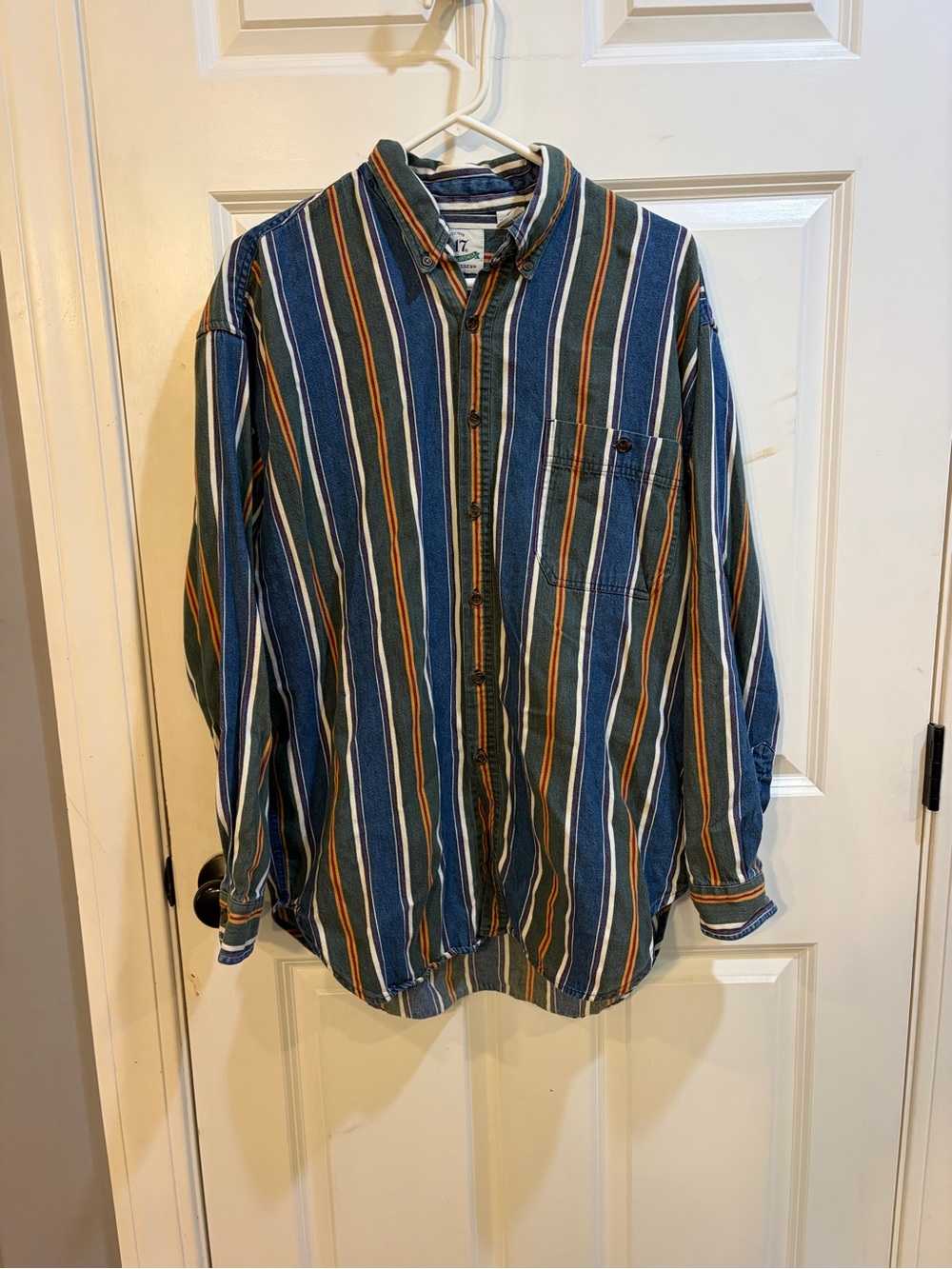 Vintage Van Heusen Striped Button-Down Shirt in Blue, Green & Orange